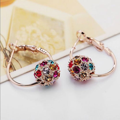 Chinese Style Creative Crystal Diamond Ball Earrings, Colorful Diamond Small Earrings, Lucky Ball Earrings, Transport Bead Earrings, Colorful Earrings, Wholesale