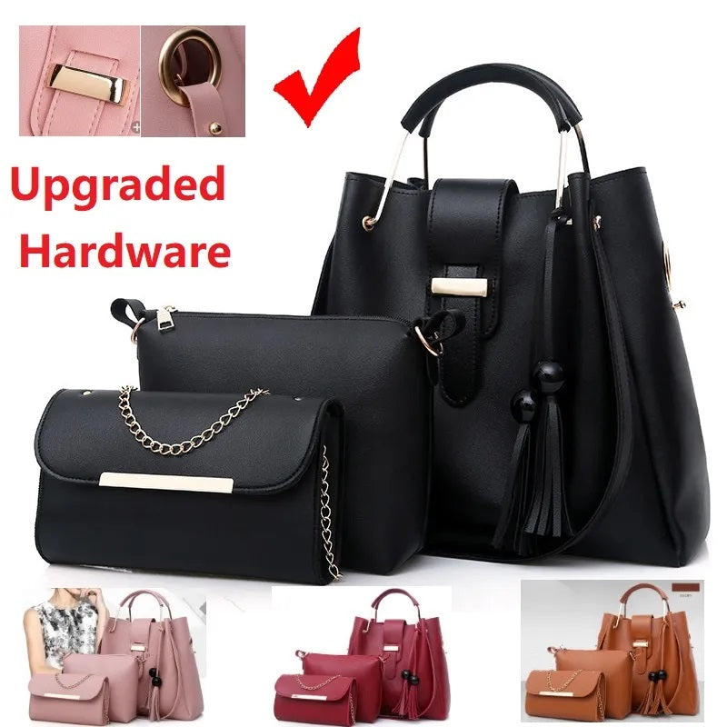 3pcs/Set Big Large Capacity Durable PU Leather Lady Handbags Sling Bags For Ladies Hand Bags Classic Fashion Women Luxury Genuine Bags Wife Girl Friend Chrismas New Year Valentine's Day Gift