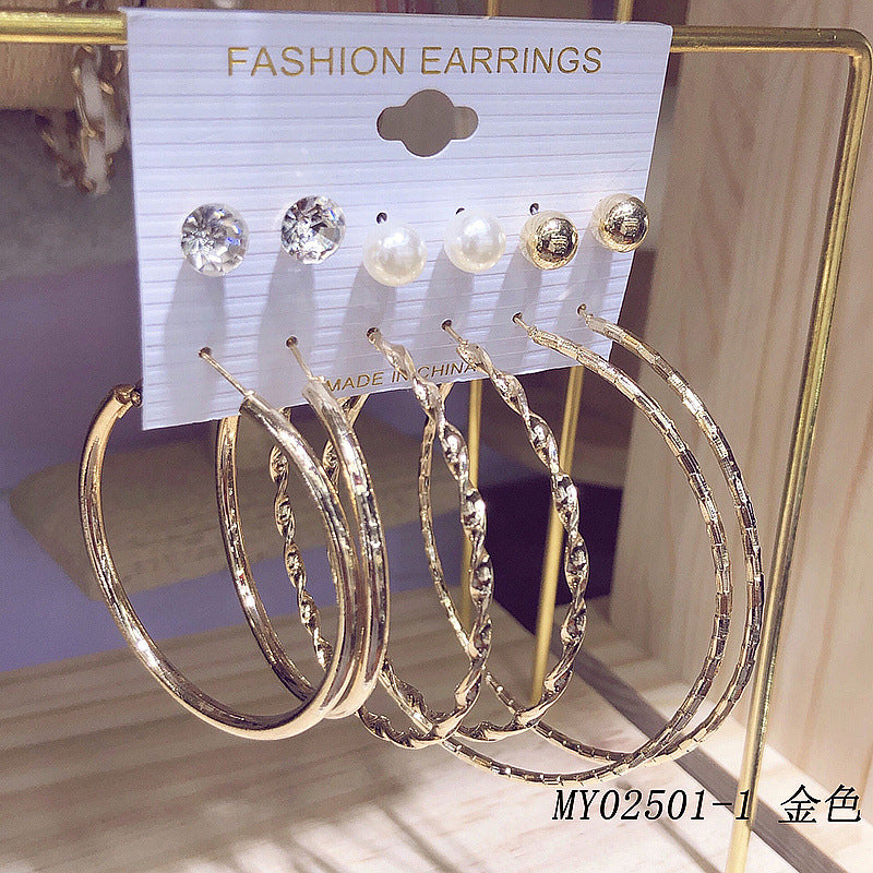 6 pairs of exaggerated earrings fashionable and versatile C-shaped large earrings earring combination set personalized earrings