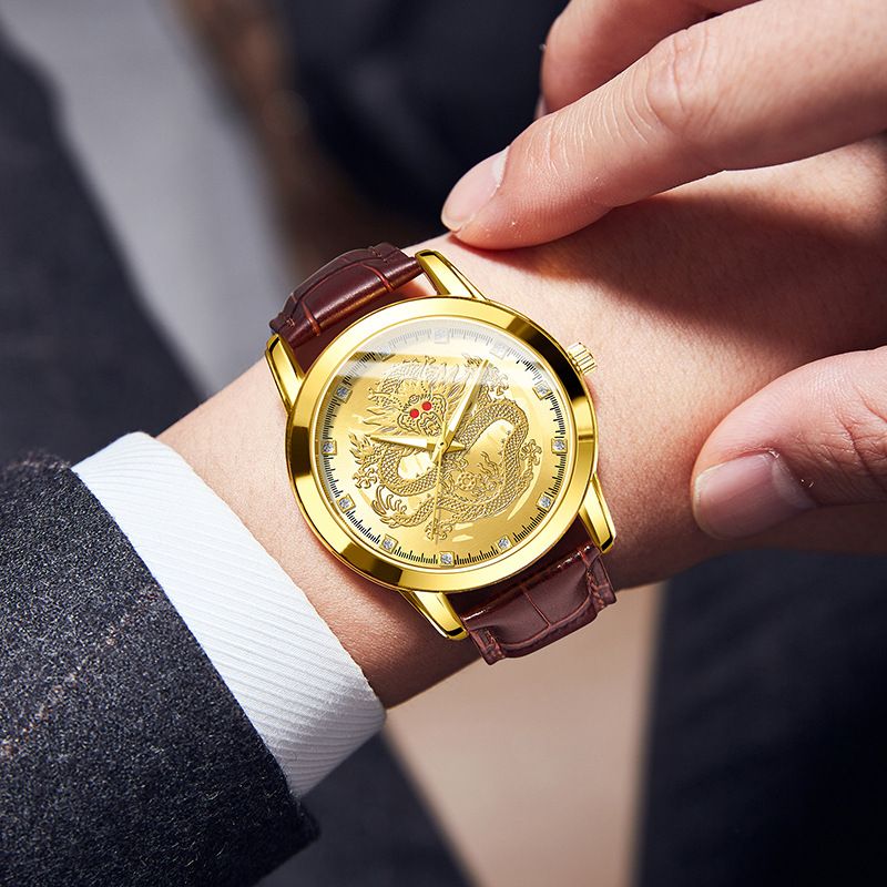 Fashion Men Watches Quartz Business Watches Male Wrist Watch Dragon shaped Leather Strap Watch
