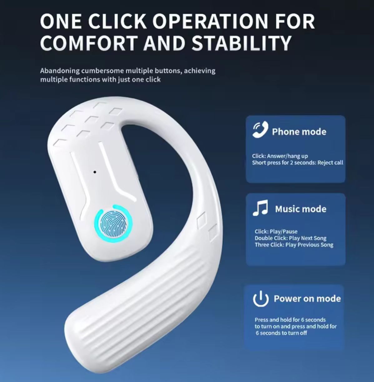 Wireless Bluetooth 5.4 Earphones 180° Rotation Ear Hook Hifi Stereo With Mic HD Call Open Single Ear Headset Sports Earphones For Phones