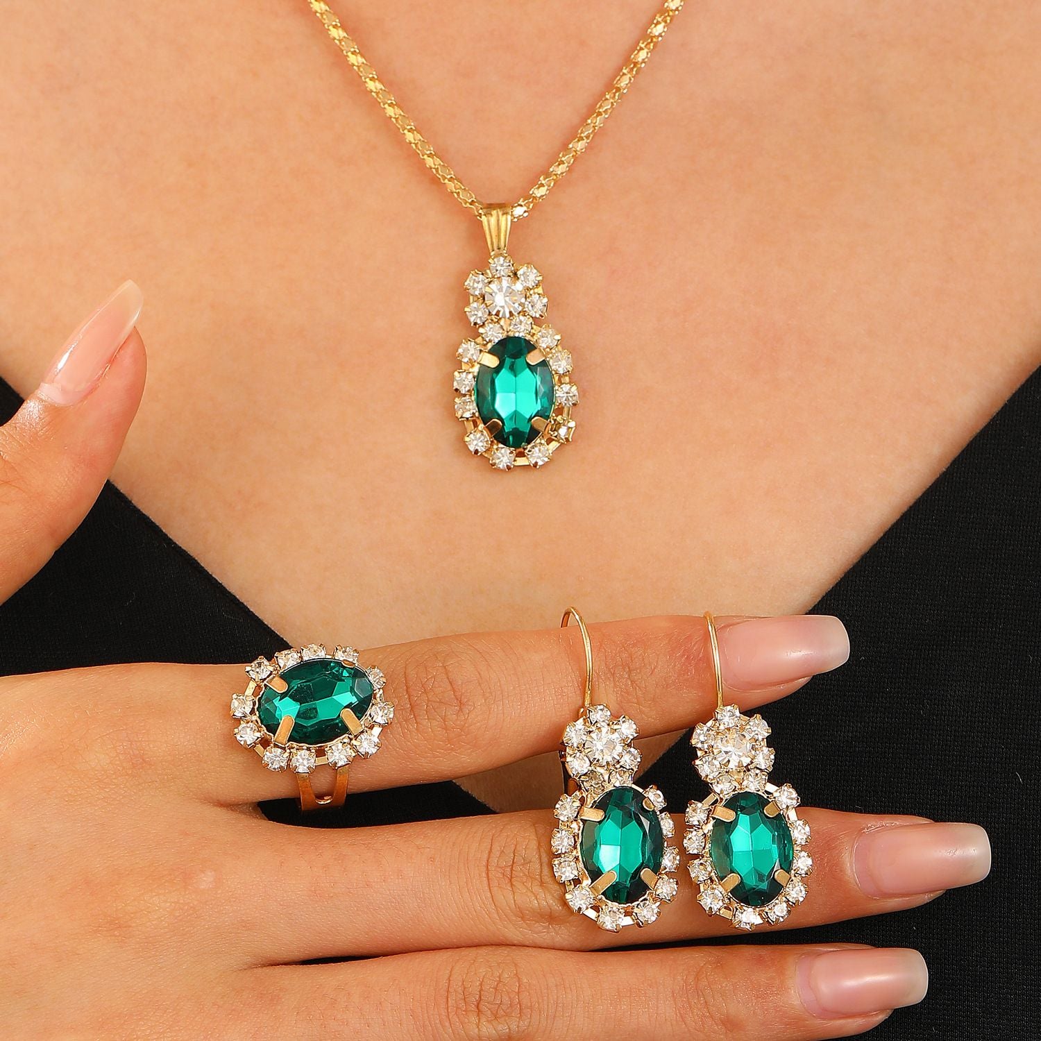 5PCS Women's Watch Earrings Necklace Ring Set Diamond Square Watch Jewelry Set Business Wristwatch Quartz Ladies' Watch