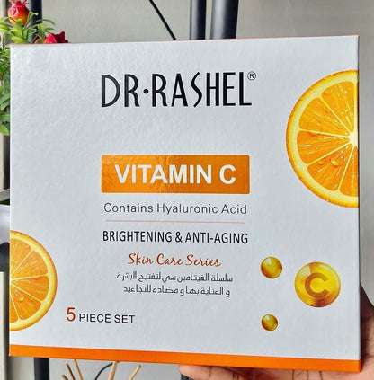 5 Pack Dr Rashel Vitamin C Serum, Toner, Facial Cleanser, Cleansing Milk Skin Care 5 Items, Contains Hyaluronic Acid, Anti Aging and Collagen Essence ( Pack Of 5 Piece Set ) Dr. Rashel Skin Care Set