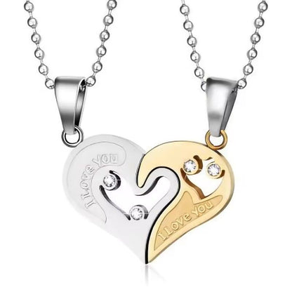 2Pcs/Set Couple Heart Shape I Love You Pendant Necklace Lovers Couples Jewelry Valentine's Gift，Fashion Couple Necklace Jewelry Unisex Lovers Couples Necklaces & Pendants