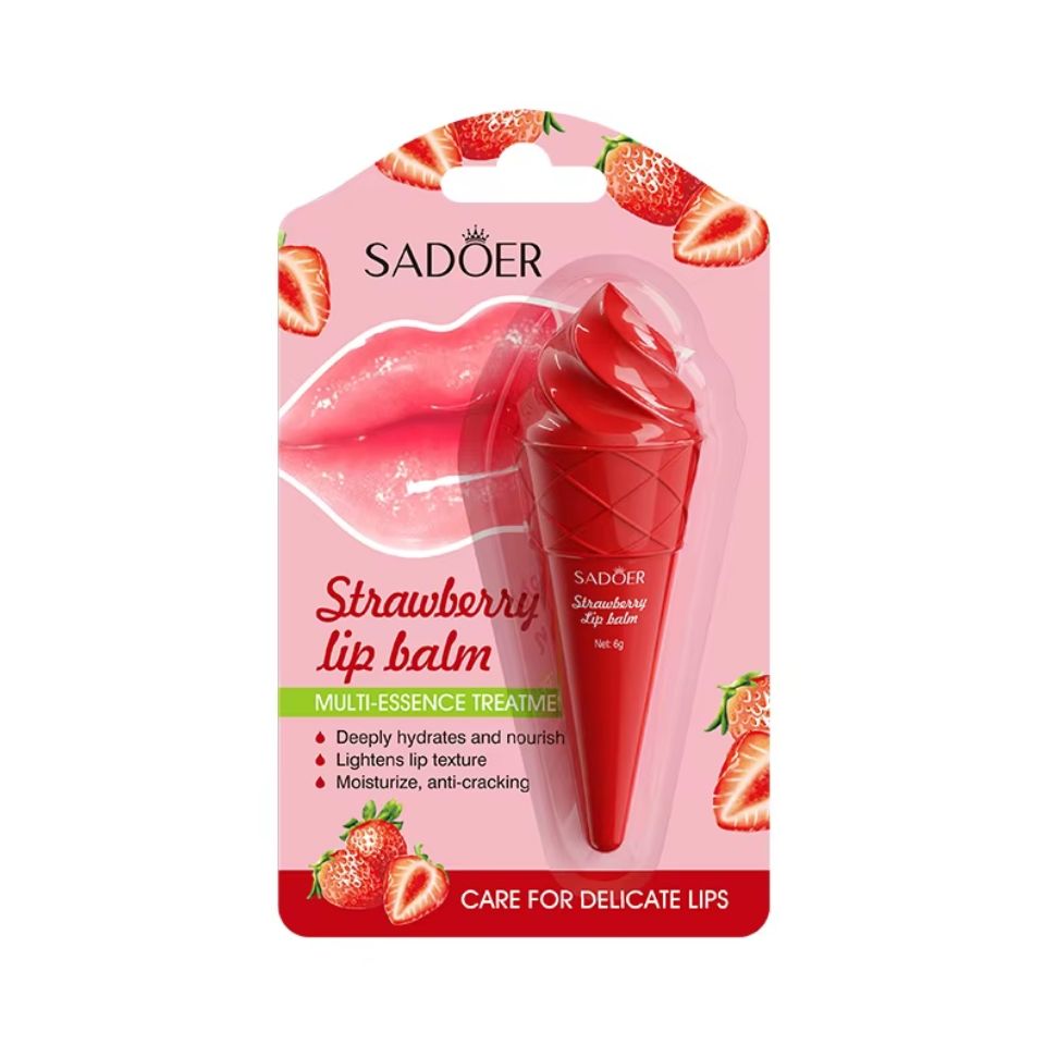 Strawberry Lip Balm Moisturizing Anti Chap Lipstick Hydrating Repair Nourishing Ice Cream Shape Lips Skin Care - Sadoer