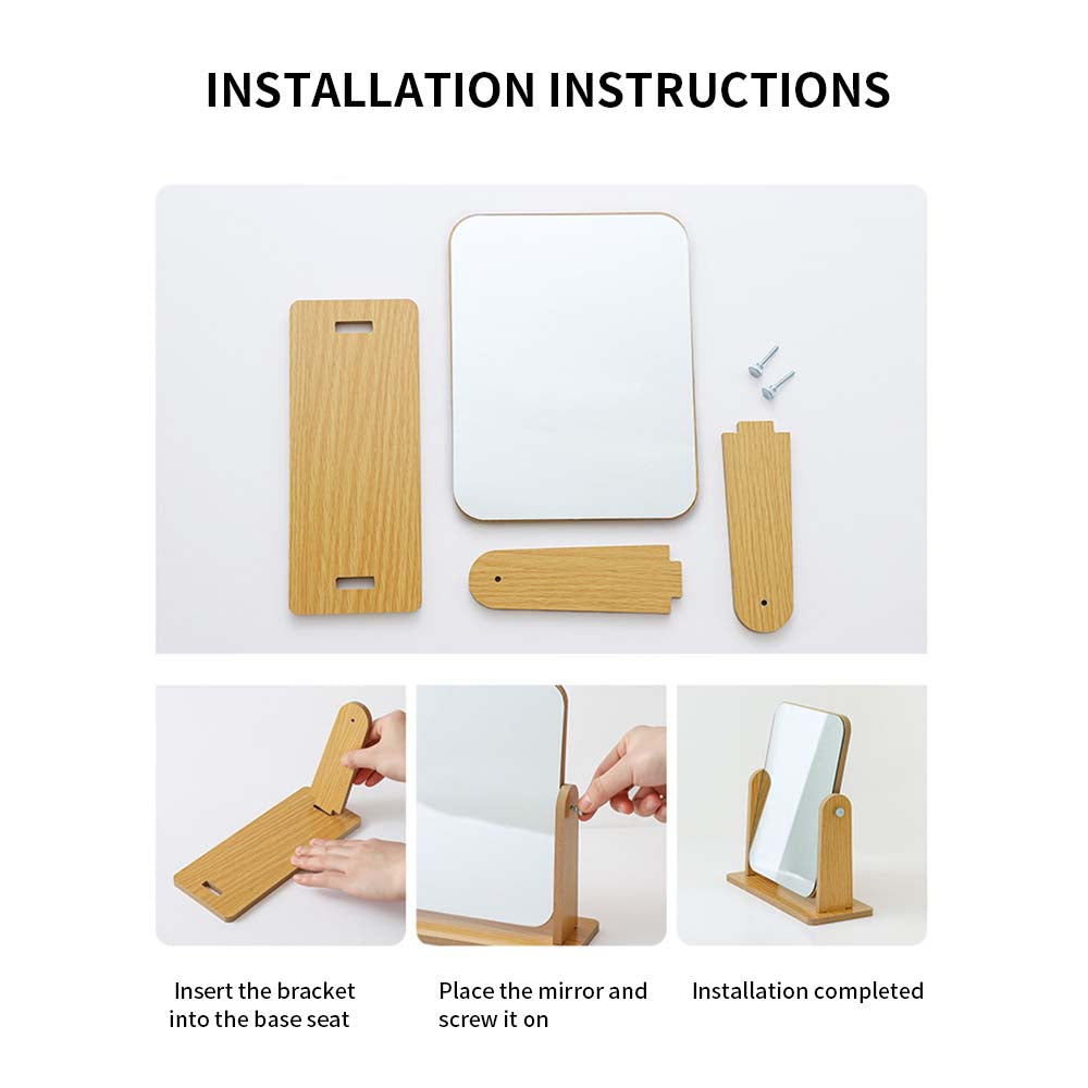 Simple wooden makeup mirror rotating desktop makeup mirror folding vanity mirror portable Large makeup Cosmetic mirror Cosmetic mirror