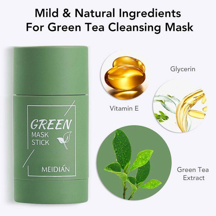 Green Tea Cleansing Solid Facial Mask Moisturizing Nourishing Whitening Shrink Pores No Wash Sleep Care Oil Control Anti-Acne Clean Blackhead Face Mask