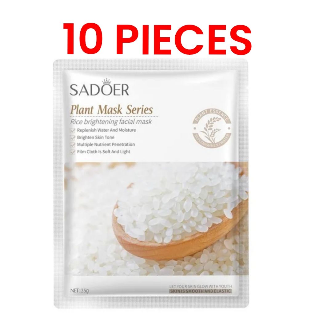 10 PIECES Sadoer Rice Facial Mask Sheets Brightening Moisturizing, Deep Repair Cleansing Natural Coffee Extracts Essence Face Masks
