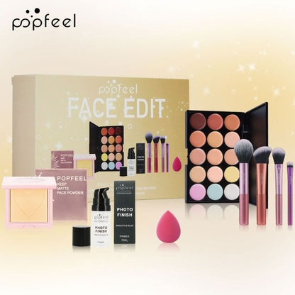 8Pcs Face Makeup Set Complete Cosmetic Kit with Concealer palette, Setting Powder, Face Primer, Brushes,Makeup spong