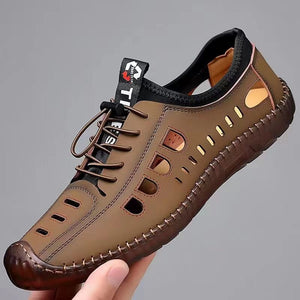 ASSKLO Men Leather Sandals PU Leather Loafers Hole Shoes Non-slip Cow Tendon Sole Casual Shoes Wading Shoes Beach Shoes Oxford outdoor lightweight sneakers Casual Sandals Hollow Out Shoes Flats brown