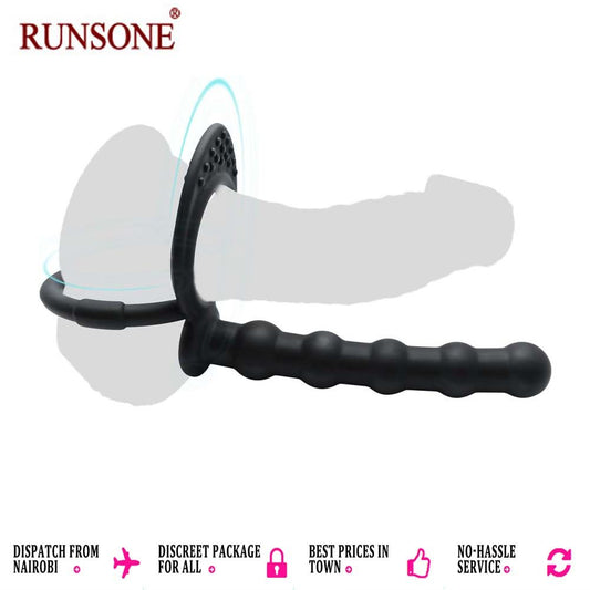 Silicone Anal Beads Butt Plug with Cock Ring Strap On Anus Plug Vaginal G Spot Stimulator Double Penetration Dildo Prostate Massager Adult Sex Toy for Men Wome Couples