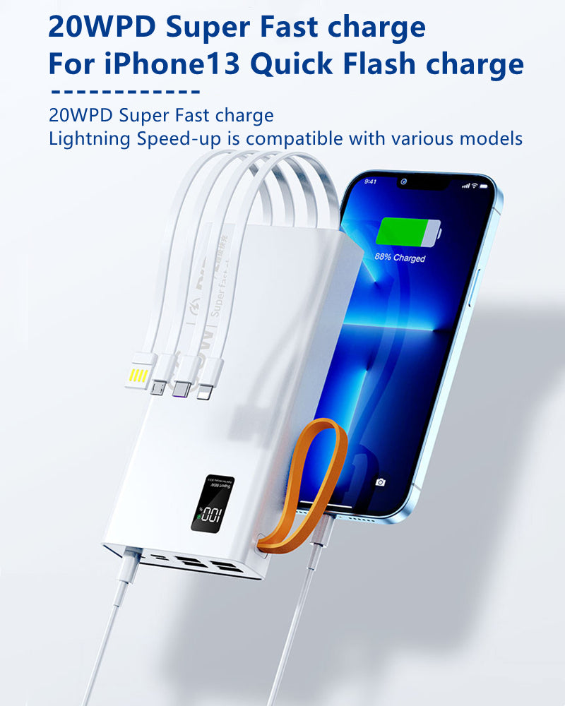 RichRipple New Power Banks Built-in Cable Mobile Power Bank Supply 30000 mAh Outdoor Emergency Mobile Phone Backup Power Supply