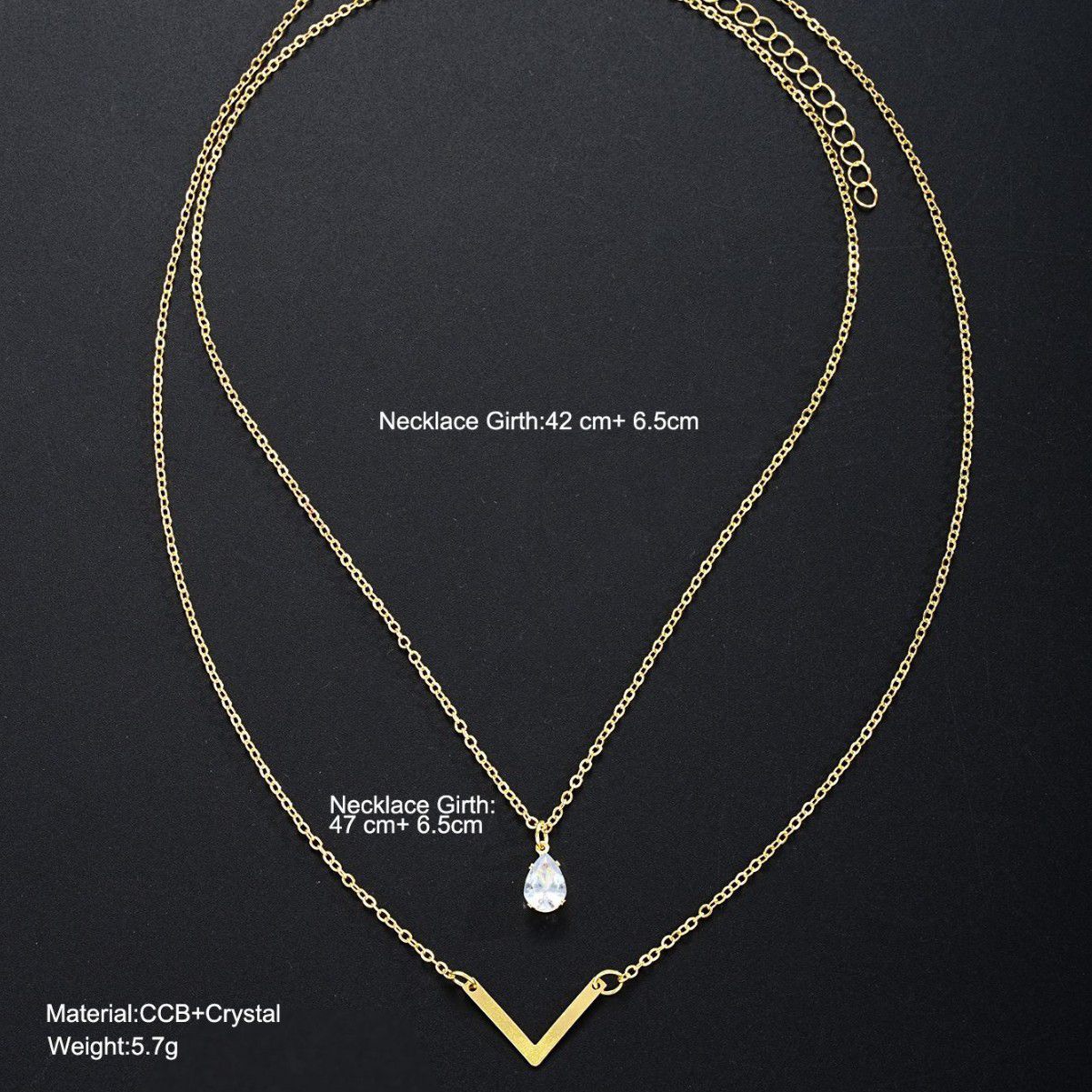 New V-Shaped Water Drop Zircon Necklace 2-Piece Set Creative Simple Geometric Niche Necklace Set Women