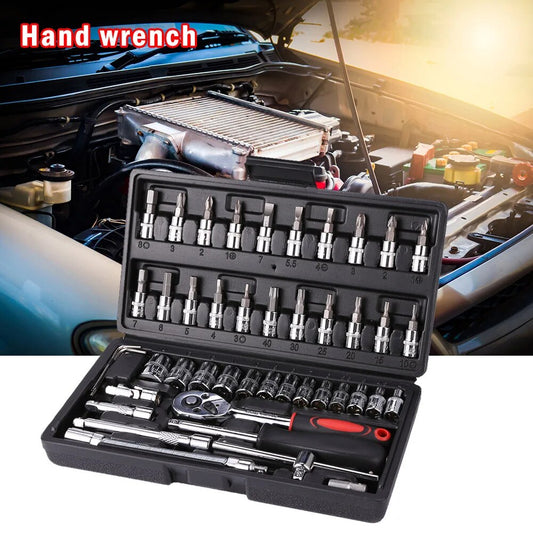 46pcs Socket Wrench Set Ratchet Spanner Batch Head Pawl Socket Screwdriver Multi-functional Car Repair Tool Professional Mechanical Workshop Tools Kit Motorcycle