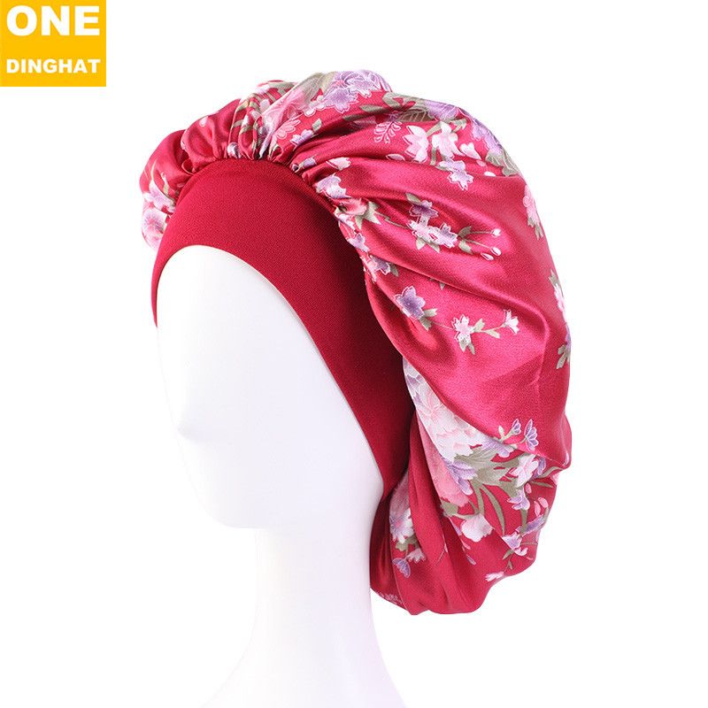 Satin Sleeping Bonnet Headscarf Hat Headwraps Women Curly Springy Hair Wrap Silk Shower Cap Head Scarf Headwear Night Sleep Hat Adjust Head Cover Styling Accessories Soft Elastic Band Wide-Brimmed