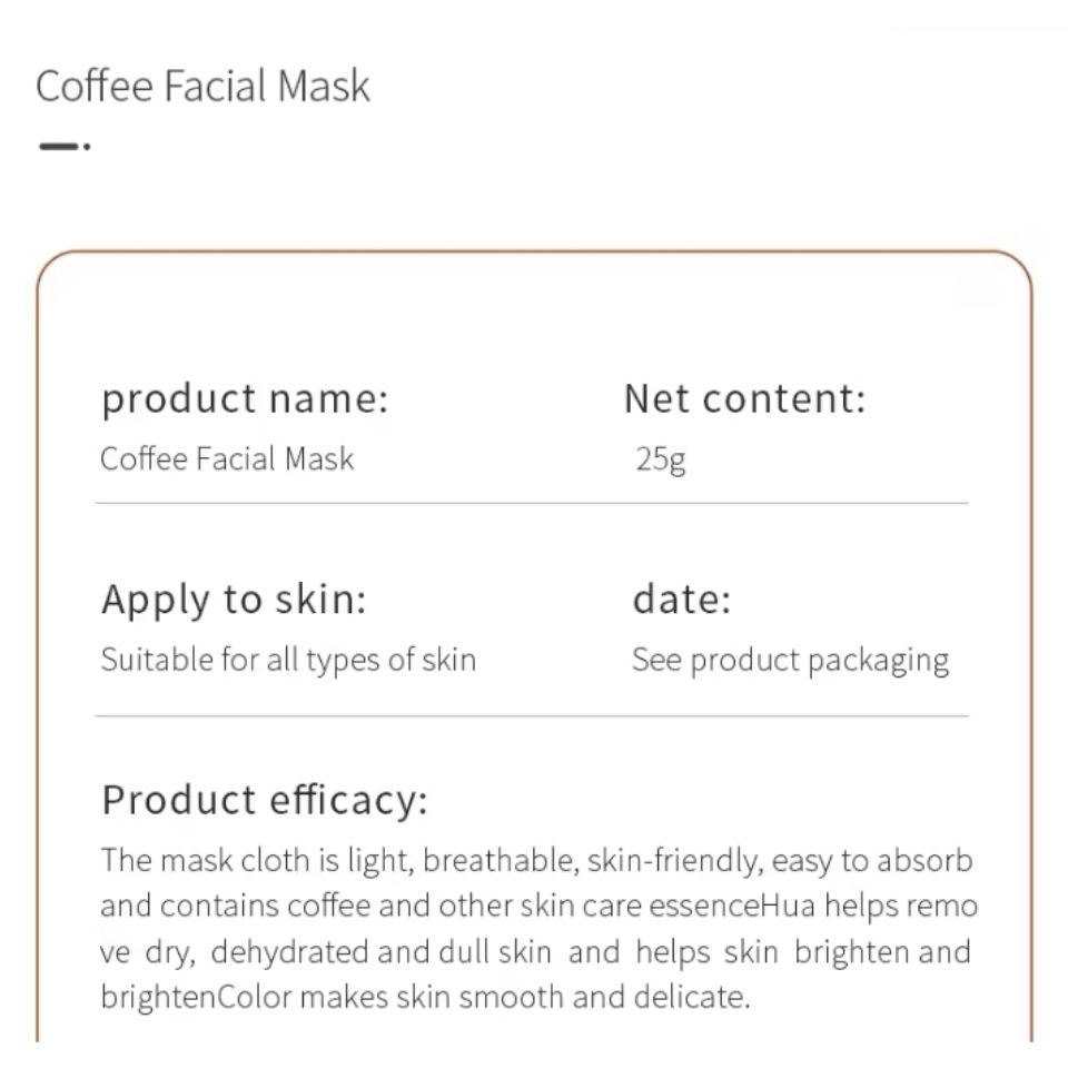 10 PIECES Sadoer Coffee Facial Mask Sheets Moisturizing, Deep Repair Cleansing Natural Coffee Extracts Essence Face Masks