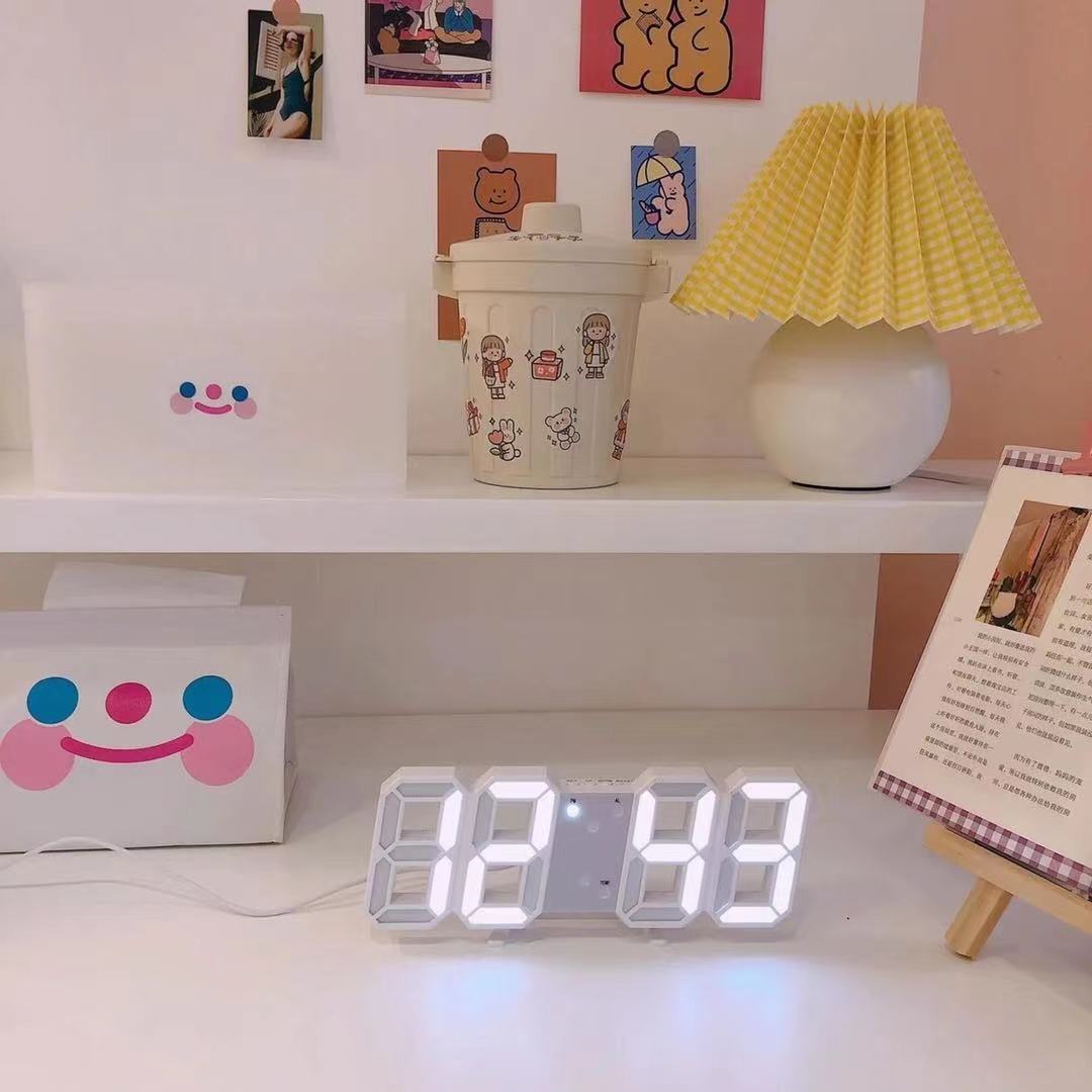 Intelligent 3D Digital Clock Alarm Clocks LED USB Interface Wall Clock Temperature clock