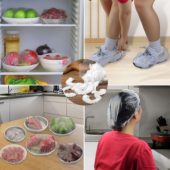 100 Pieces Plastic Wrap, Extra Thick Disposable Plastic Wrap - Clear, Retractable Plastic Wrap for Leftovers, Fruits and Vegetab