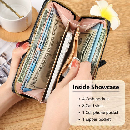 Classic Ladies Clutch Bag Mobile Phone Bag PU Black Long Wallet Card Holder