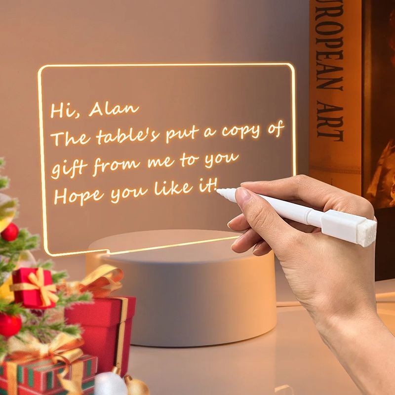 Note Board Creative Led Night Light Erasable Write Message Board Holiday USB Light Transparent Luminous Acrylic Light Gift For Children Girlfriend Decoration Night Lamp Calendar Desktop Ornaments