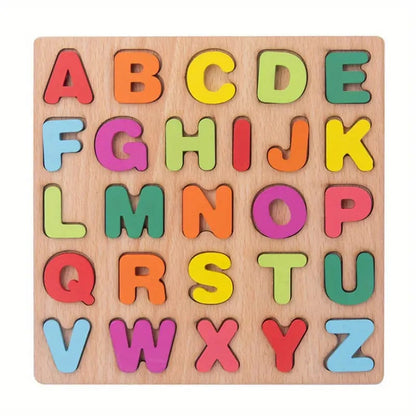 Toy Children's English Early Education Jigsaw Puzzle Shape Wooden Digital Letter Geometric Figure Building Block Hand Grab Board