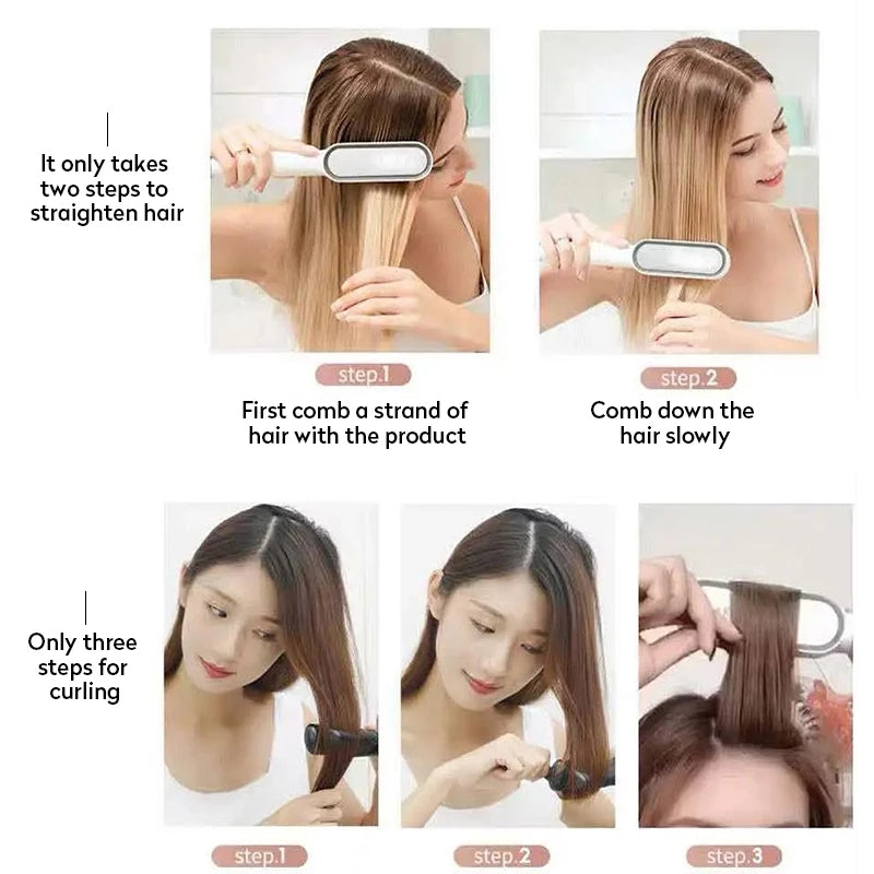 2 In 1 Electric Splint Hair Straightener 2024 Hot Comb Brush Hair Styling Straight Curling Dual-Use Bangs Curling Rod