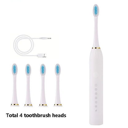 Ultrasonic Electric Toothbrush Rechargeable USB Waterproof Sonic Automatic Tooth Brush with 6 Modes 4 Brush Heads