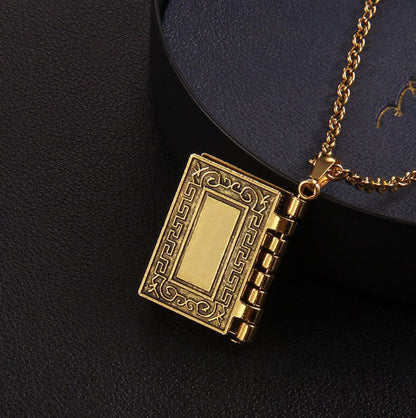 New Flipable Vintage Book Necklace Men'S And Women'S Street Hip Hop Flipable Cross Stainless Steel Necklace