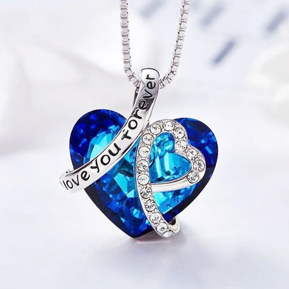 New Arrivals I Love You Forever Necklace, Everlasting Heart Birthstone Necklace, Heart Pendant Necklace For Women Exquisite Jewelry Blue Crystal Forever Love Charm Necklace Valentine's Day Gift