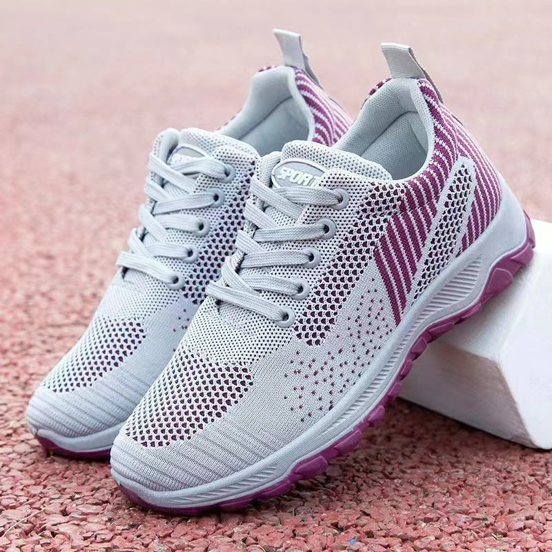 Women's lace-up sports sneakers ladies comfortable athletic casual running shoes girls soft soled cloth shoes students flats shoes sports shoes Ladies' breathable casual grey shoes