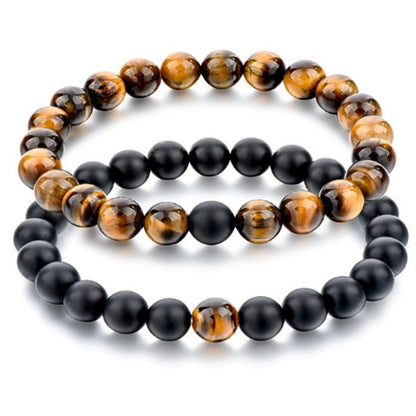 Set Bracelet Couples Distance Black White Natural Lava Stone Tiger Eye Beaded Yoga Bracelets for Men Women Elastic Rope Jewelry