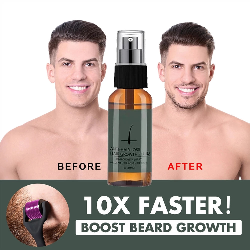 30ml Men Beard Growth Roller Set Beard Growth Kit Men's Beard Growth Essence Nourishing Enhancer Beard Oil Spray Beard Care