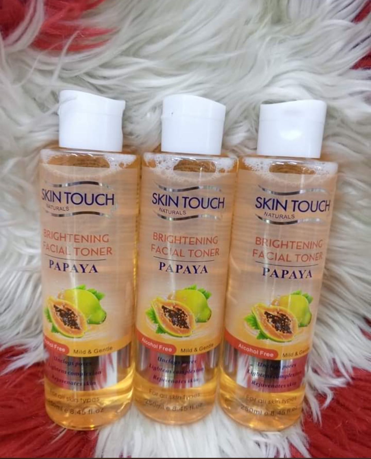 3 Packs Skin Touch Papaya Facial Toner Alcohol-free Twith Tumeric Extract For All Skin Types Softer Smoother Hydrated Complexion Skin Touch Naturals Brightening Facial Toner , 250ml X 3