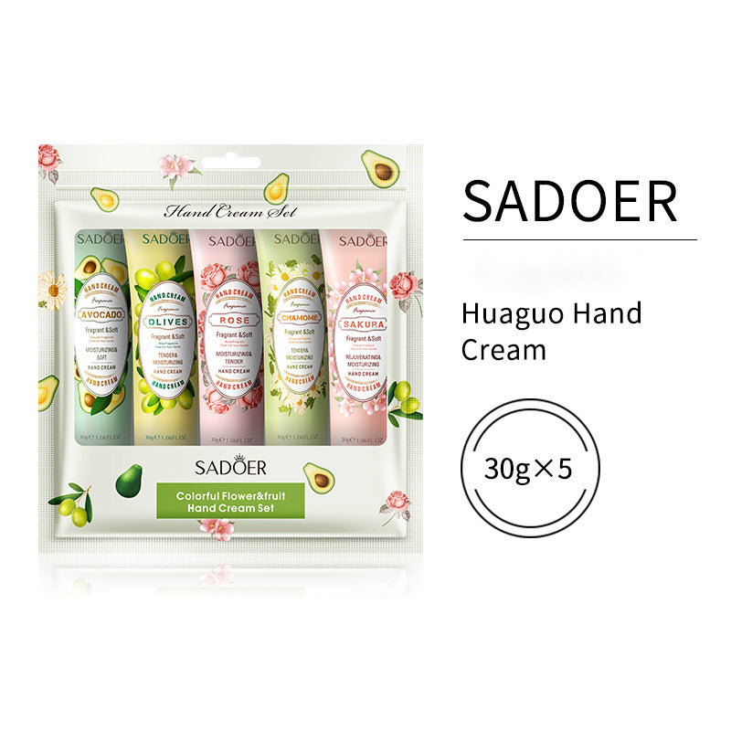 SADOER Hand Cream 5 PCS/Set Fruit Moisturizing Hand Cream Nourish Hand Care Hand Lotion Moisturize Stratum Corneum Hands Hydration Moisturizing Skin Care Creams for Dry Cracked Hands