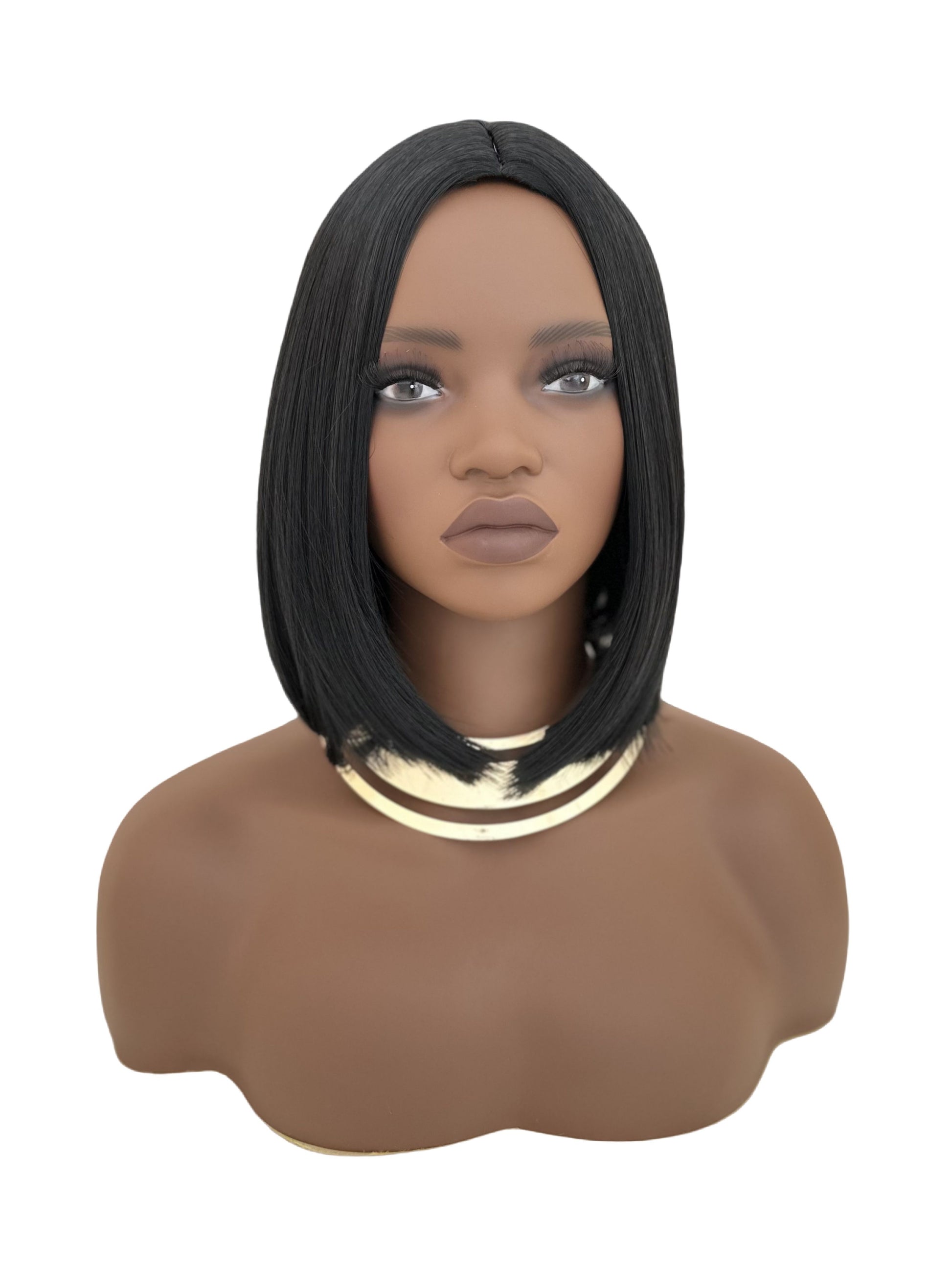 Synthetic Straight Bob Wigs - 12 Inch | 180% Density Natural Look(1B Black, Gift)