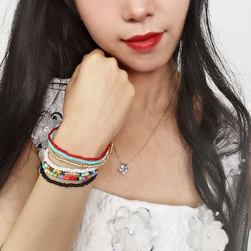 7 Pcs/Set Fashion Accessories Bracelets Bohemian Multicolor Beaded Chain Anklet Bracelet Set for Female Elastic Ankle Bracelet On The Leg Foot Beach Jewelry Bracelet Jewelry Sets