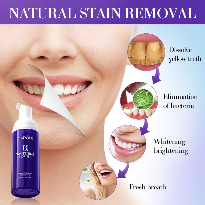 V34 Whitening Mousse – Teeth Cleaning, Gum Care, and Gentle Foaming Toothpaste