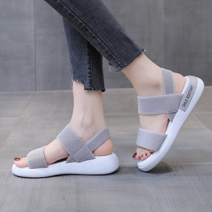 ASSKLO New Sandals Women Ins Soft Sole Elastic Band Korean Version Wild Sports Women's Shoes Tide ladies shoes girls shoes Pregnant women's shoes Maternity shoes Open Shoes Grey Black