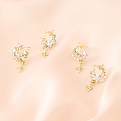 Titanium alloy earrings, moon star cross perforated accessories, retro light luxury high-end exquisite women's earrings