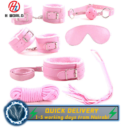 HW 7pcs/set sex toys Adult Sex SM Toys Handcuffs-Cuffs-Strap-Whip-Rope-Neck-Bandage-Sexy Women and man Sex Toy