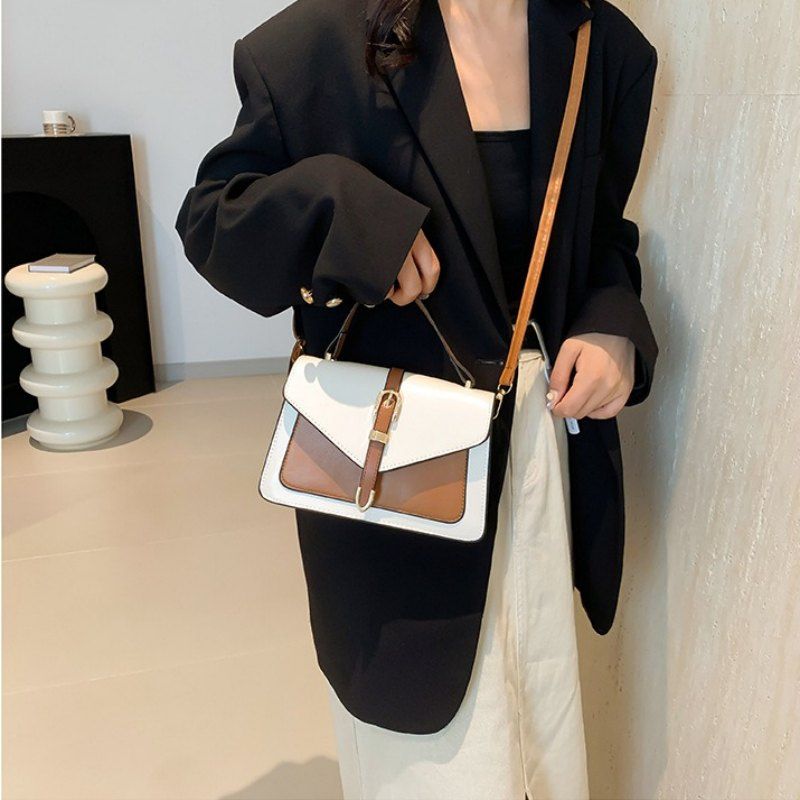Mateamoda Elegant Two-Tone Structured Handbag with Buckle Detail Crossbody Bag