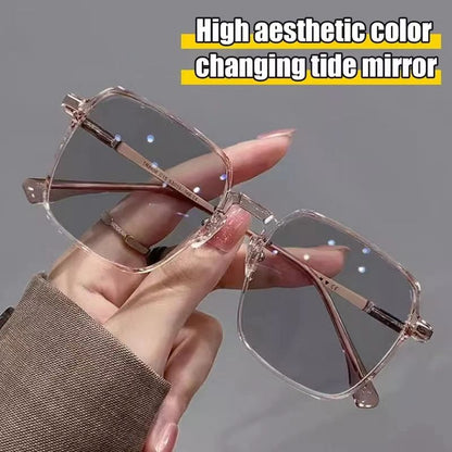 New Trendy Glasses Outdoor Color Changing Glasses Women Eyewear Frame Glasses Luxury Square Men Fashion Eyewear