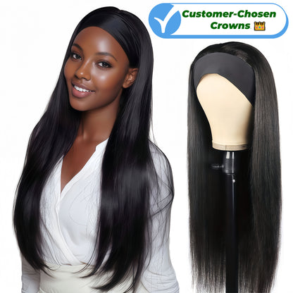 Synthetic Long Straight Synthetic Wigs with headband - 24 Inch Black | Natural Look Soft and shiny (African Women, Quick Install, Birthday Gift,Lightweight)