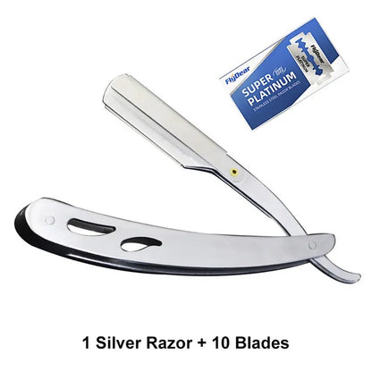 Stainless Steel Folding Knife With 10 Blades Barber Hair Removal Kit Clipper Men's Straight Hairdresser Razor Hair Removal Shaving Armpit Hair Pubic Hair Folding Razor Hair Removal Tool