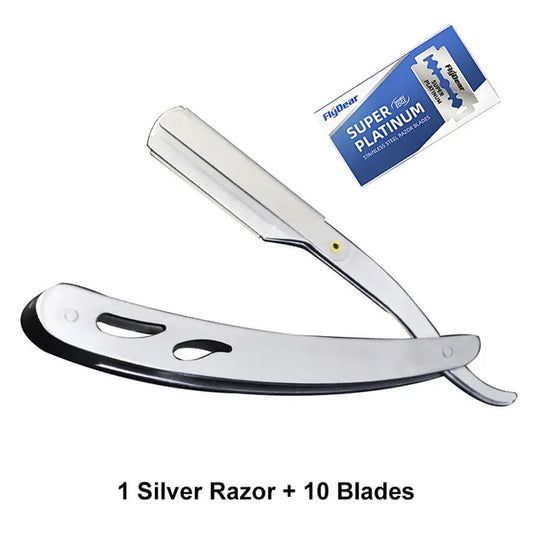 Stainless Steel Folding Knife With 10 Blades Barber Hair Removal Kit Clipper Men's Straight Hairdresser Razor Hair Removal Shaving Armpit Hair Pubic Hair Folding Razor Hair Removal Tool