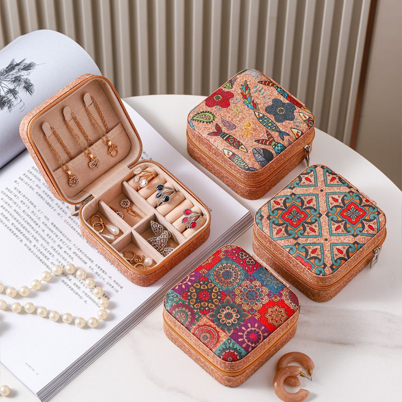 Retro portable travel cross-border jewelry storage box, pearl treasure box, compact ring packaging jewelry box, needle and thread box