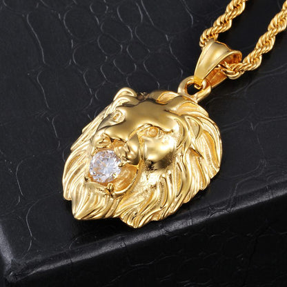 New Fashion Diamond-Encrusted Lion Head Men'S Pendant Cool Men'S Fashion Jewelry Personalized Gift