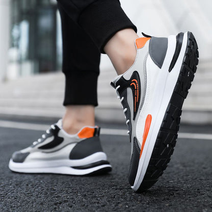 Size 41-45 Men's PU artificial leather fashion sneakers outdoor sports shoes students running shoes Boys walking shoes athletic driving shoes grey +orange