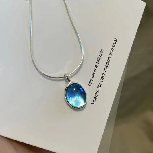 Moonstone Aquamarine Necklace For Women New Light Luxury Niche Collarbone Chain Women Snake Bone Chain Sweater Chain Accessories