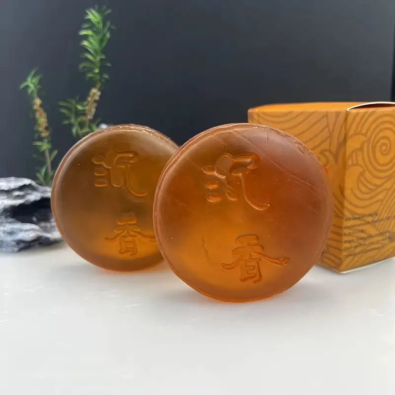 100g Natural Handmade Agarwood Soap with Foaming Net, Moisturizing, Formaldehyde Free, Olive Oil, Long-Lasting Fragrance, Glycerin, Suitable for All Skin Types
